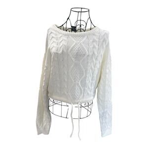Rue 21 Medium‎ Crop Cableknit Long Sleeve Sweater White